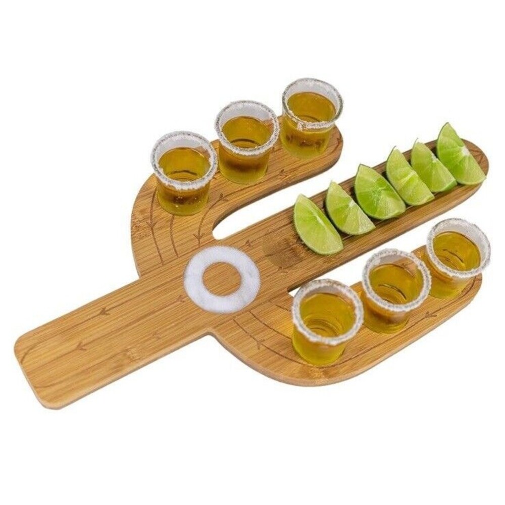 Cactus Tequila Tray & Shot Glasses Set Tequila Gifts Party Drinking Tray